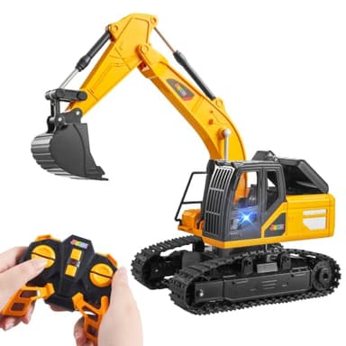 JOYIN Remote Control Excavator RC Digger Tractor Toys for Boys, 2.4Ghz RC Excavator Toy with Light, Construction Toys for Boys 3 4 5 6 7 8-12 Year Old, Birthday Gift for Boys Ages 3 4 5 6