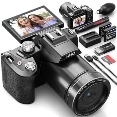 NBD 8K Digital Camera 64MP UHD, Autofocus Vlogging Camera with 180° Flip Screen & WiFi, 16X Zoom Compact Camera with 1.8 Night Vision, Hot Shoe, 64GB TF Card & 2 Batteries (Graphite)