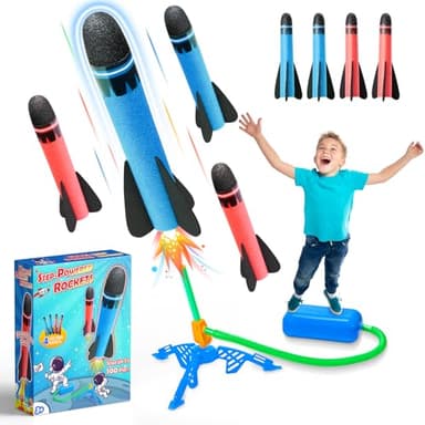 HappyGoLucky Kids Toys Age 3-12, Rockets Toys for 4-10 Year Old Boys 3-9 Year Old Boys Girls Gifts Rocket Toy Launcher Boys Age 5 6 7 Outdoor Garden Game Birthday Gifts for Kids