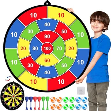 Kids Dart Board Set,Double Sided Dart Board with 12 Sticky Balls,6 Darts,Indoor & Outdoor Party Games Toys Gifts for 3 4 5 6 7 8 9 10 11 12+ Year Old Boys Girls Adult (M023-Kids Dart Board Set)