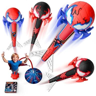 Outdoor Toys for 3-12 Years Old Boys,Rocket Launcher for Kids Toys Age 3-12 Years Old Boys Gifts Rocket with 4 Rockets & Web Air Pump Toddler Garden Toy Birthday Present Easter Gift for Kids
